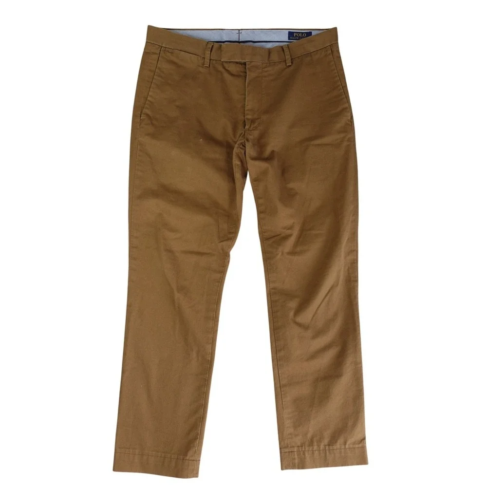 Polo Ralph Lauren Pants‎ Mens 32x27 Brown Stretch Slim Fit Chino Trousers Preppy